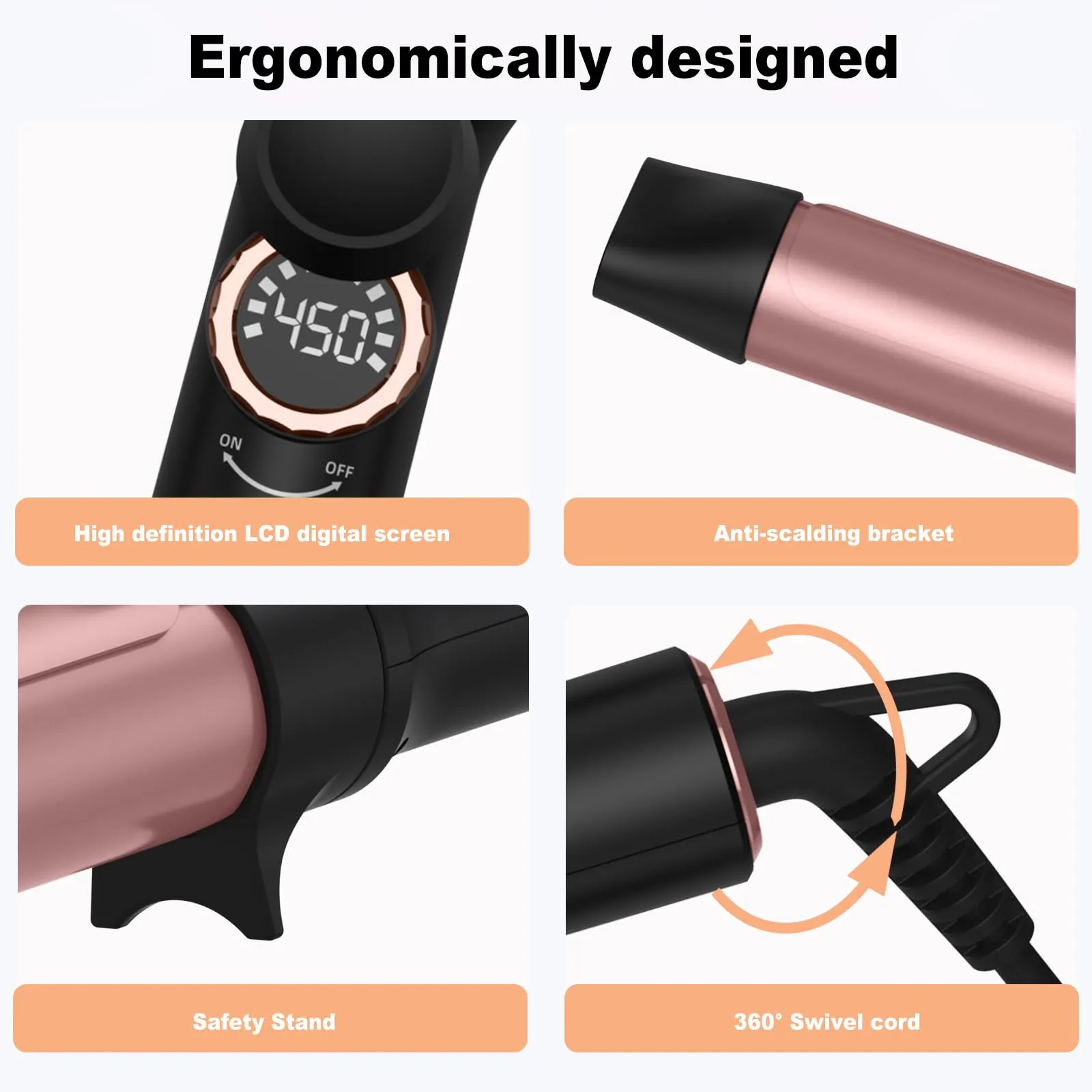 1 1/4 Inch Curling Iron,Curling Wand for Long Hair,5 Adjustable Temp LCD Digital Control,32 mm Thin Long Barrel Curling Iron Double Voltage 110-240V