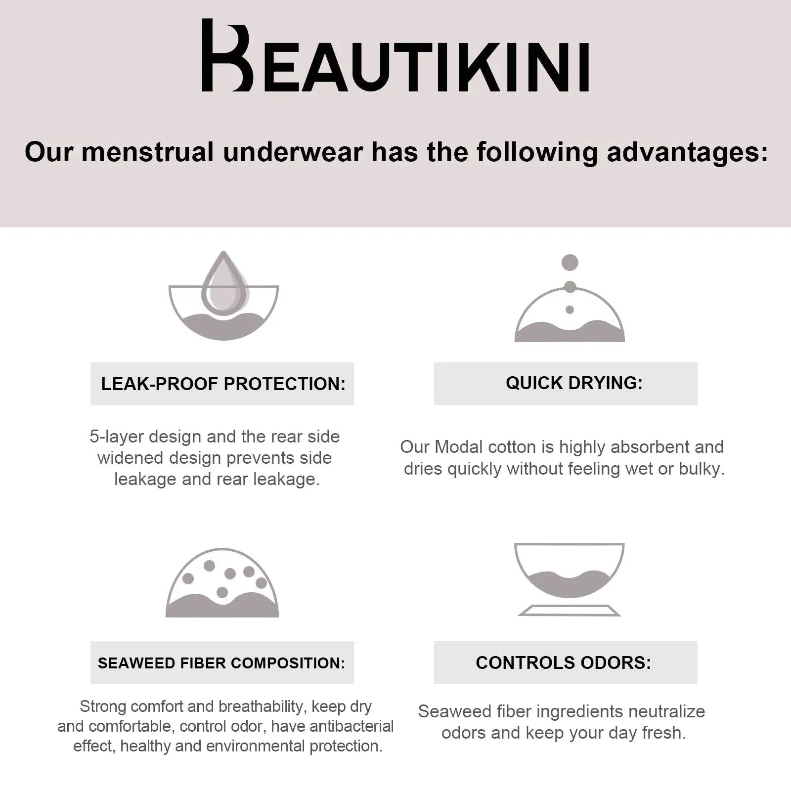 【1 ORDER 3 SIZES】Beautikini Stretch Seamless Heavy Flow Boyshort Period Underwear