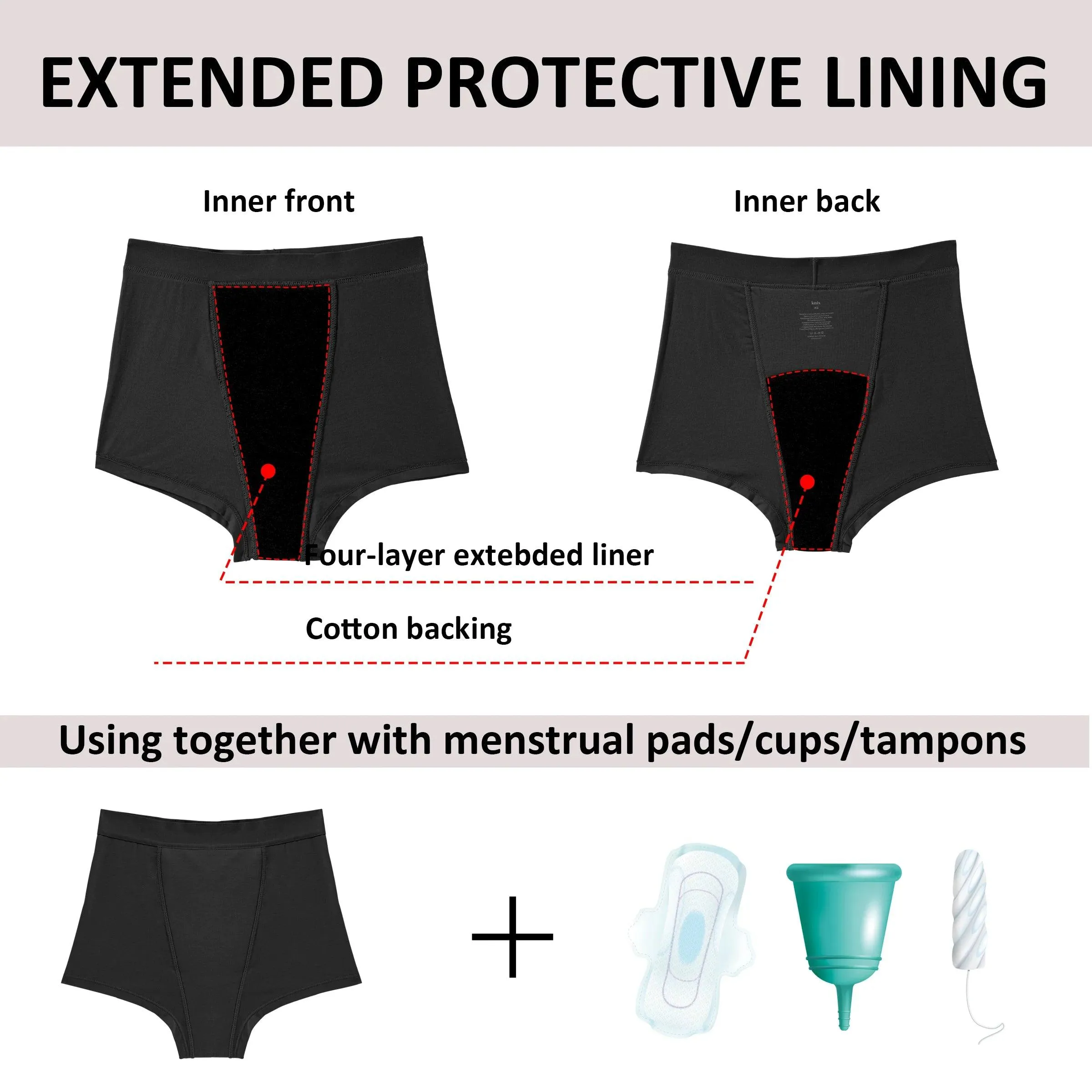 【1 ORDER 3 SIZES】Beautikini Stretch Seamless Heavy Flow Boyshort Period Underwear