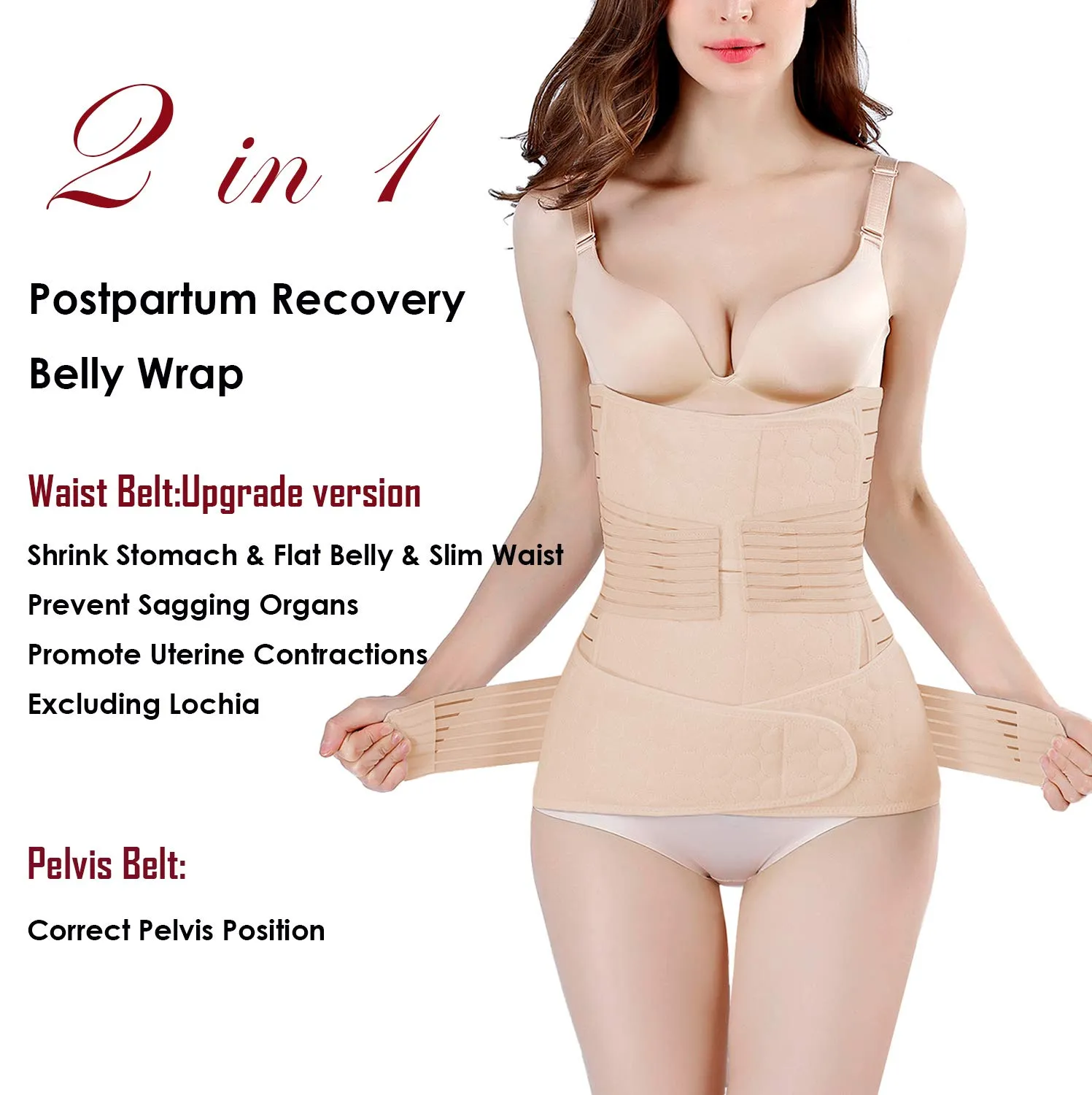 2 in 1 Postpartum Belly Band Support Recovery Belt Waist/Pelvis Belt Body Shaper Shapewear (Nude, Plus Size) Nude Plus Size (Pack of 1)