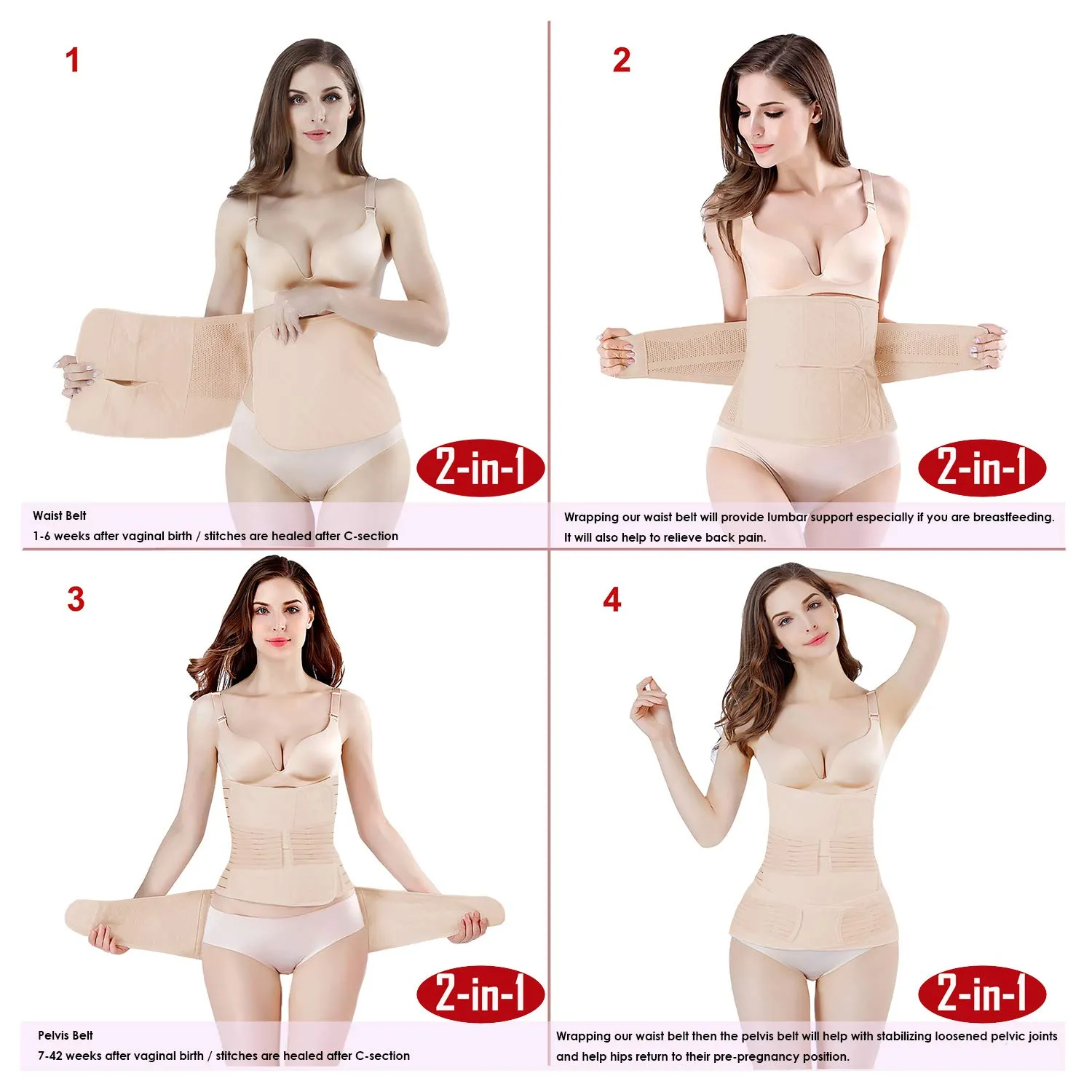 2 in 1 Postpartum Belly Band Support Recovery Belt Waist/Pelvis Belt Body Shaper Shapewear (Nude, Plus Size) Nude Plus Size (Pack of 1)