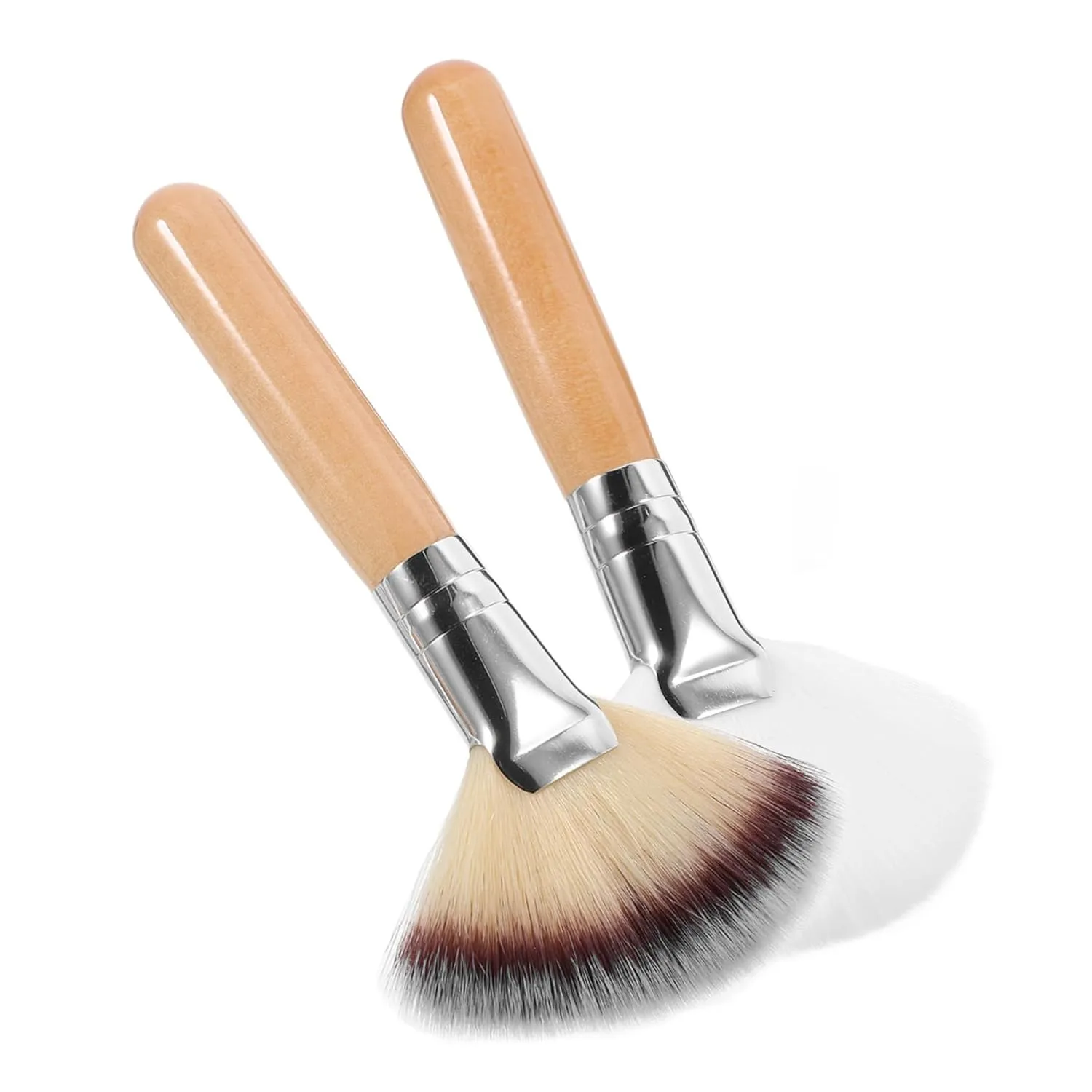 2Pcs Long Handle Fan Face Makeup Brush Soft Hair for Foundation Blush Powder Application Makeup Tool for Women for Highlighting and Blending