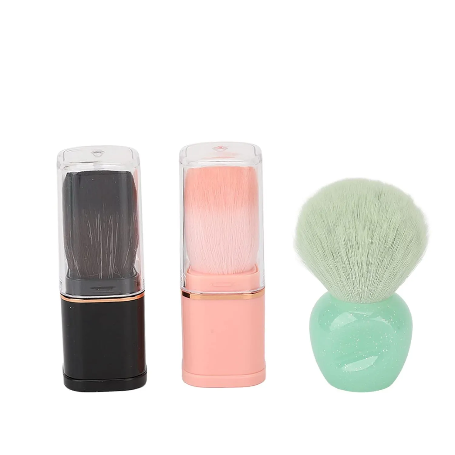 3pcs Handheld Loose Powder Brush, Portable Soft Hair Retractable Makeup Brush Set, Square Single Head Dense Hair Brush for Women Girls Travel Home