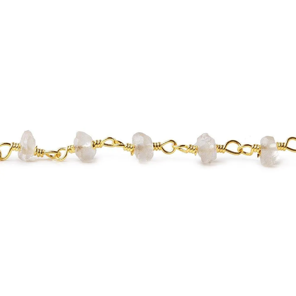 4mm Cream Moonstone native faceted rondelle Gold Chain by the foot