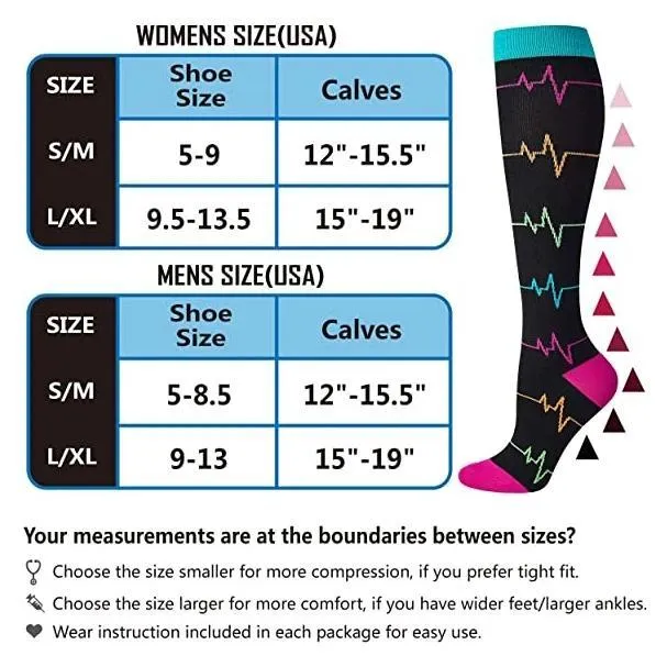 6 Pairs Knee-High Compression Socks Fruits Bee Cactus Pattern Sports Stockings