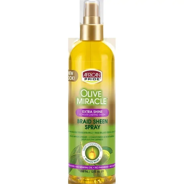 AFRICAN PRIDE OLIVE MIRACLE FORMULA BRAID SHEEN HAIR SPRAY 12 Oz