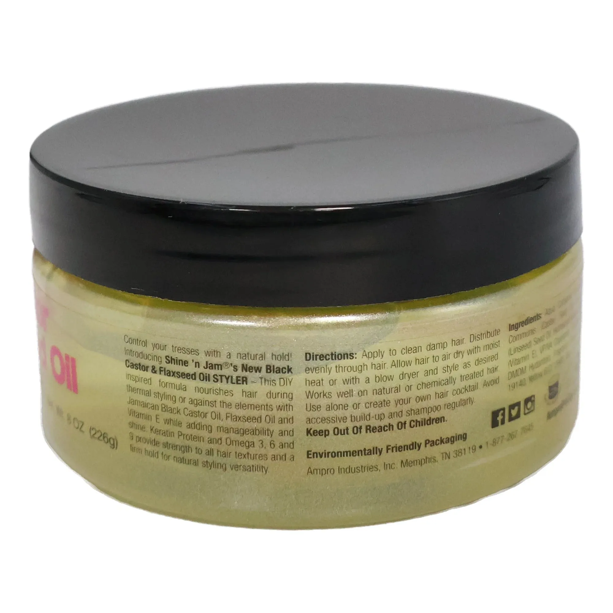Ampro Shine N Jam Black Castor and Flaxseed Oil Styler 85g / 226g