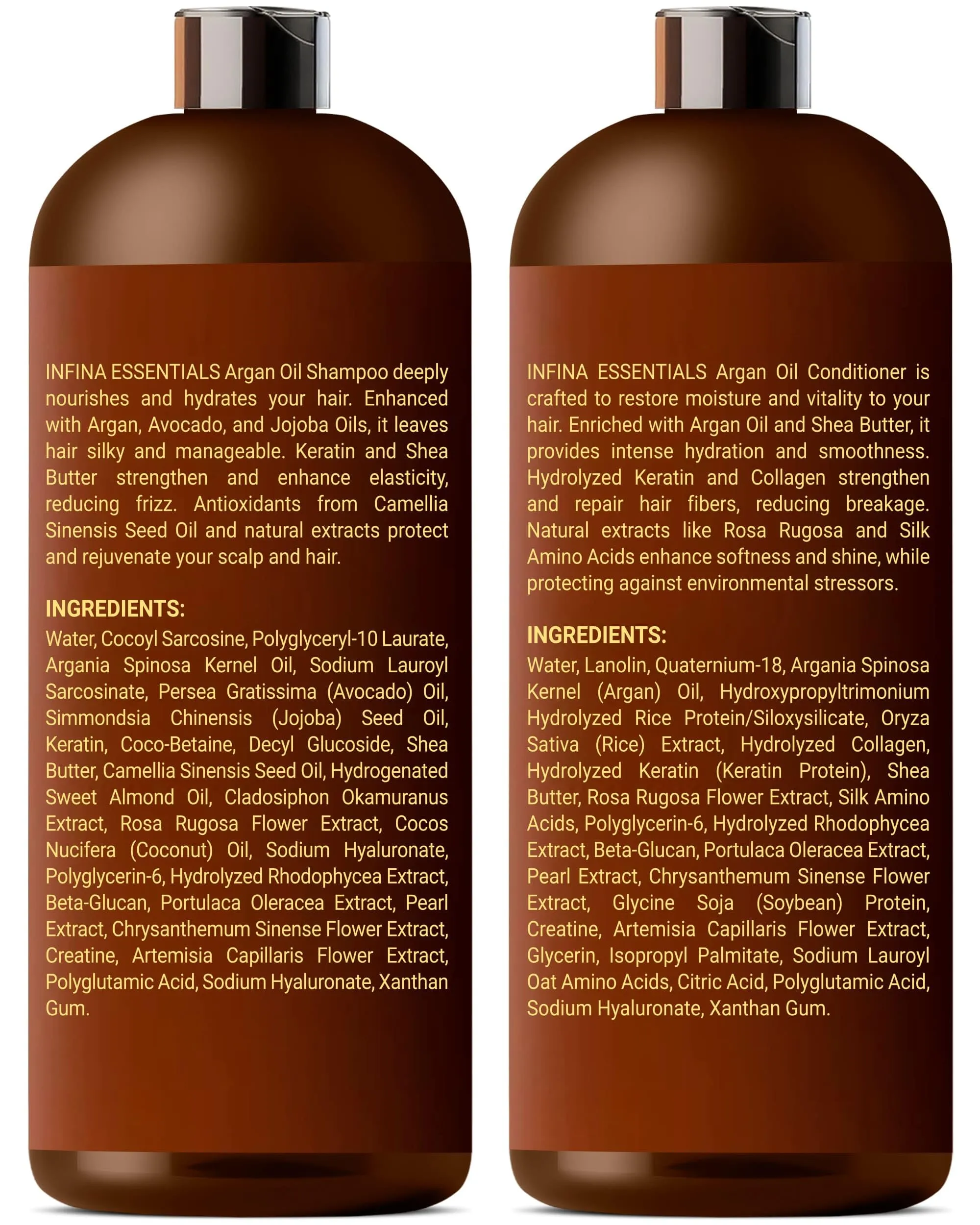 Argan Oil Shampoo and Conditioner Set for Men and Women - Hydrating and Nourishing Sulfate Free Shampoo Conditioner Set for All Hair Types - Hydrating and Nourishing Daily Hair Care - 16 fl oz Each