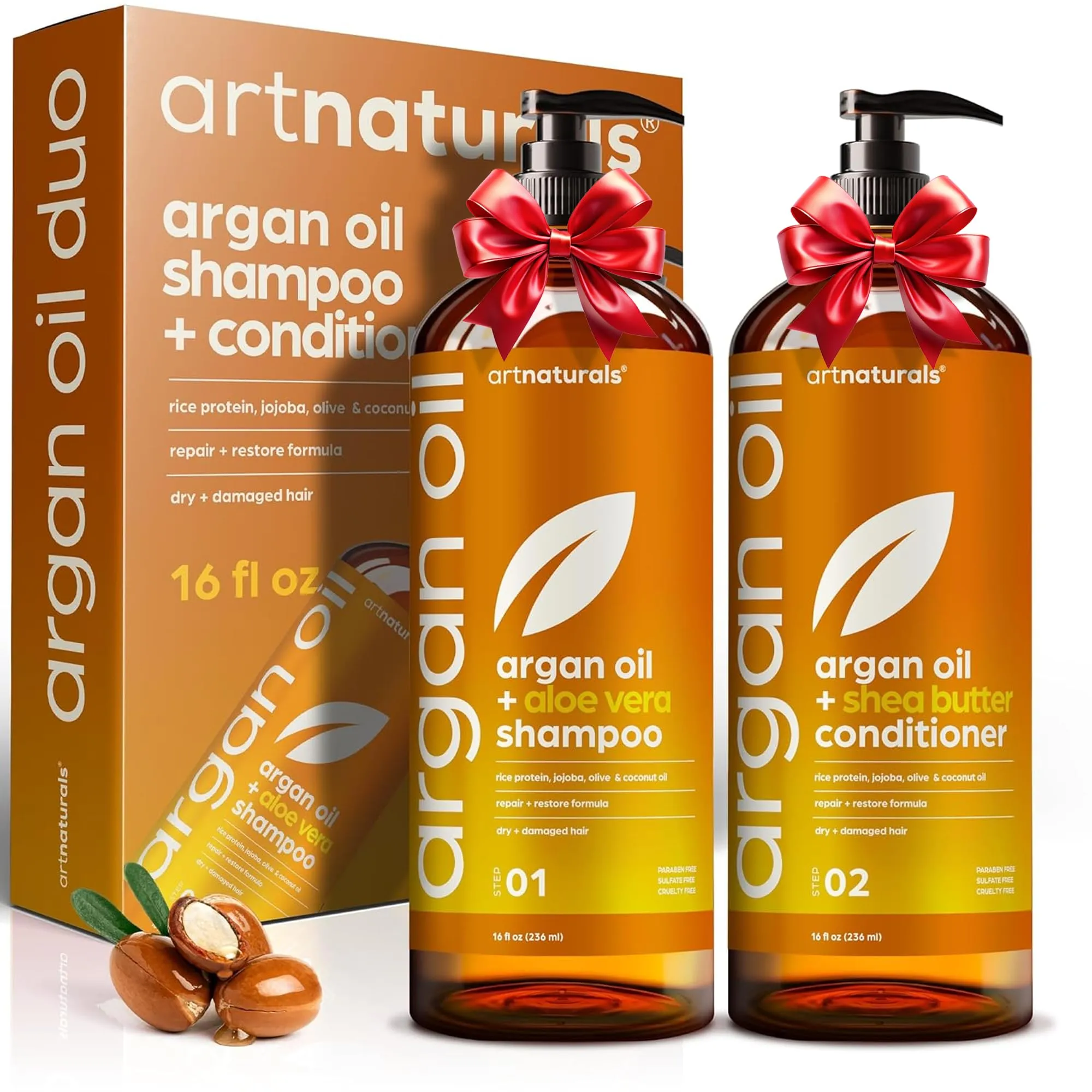 Argan Oil Shampoo and Conditioner Set - Sulfate-Free Formula with Nourishing Moroccan Oil and Keratin -for All Hair, Curly or Straight - Hydrate Repair Defy Frizz for Salon-like Results!16 Fl Oz 2 PK