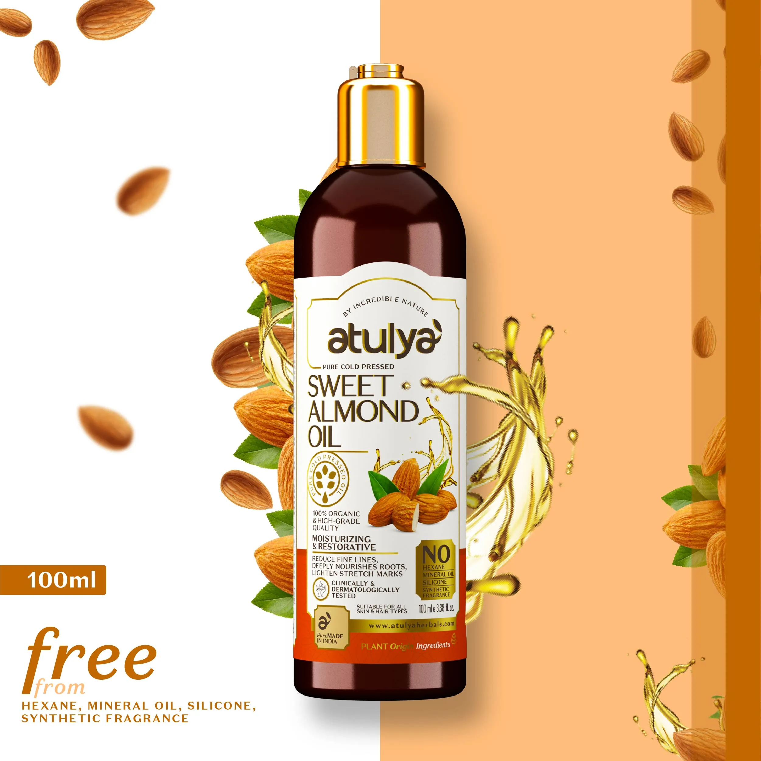 atulya Pure Cold Pressed Sweet Almond Oil 100ml (Buy 5 Products & Get Rs.500 Off)