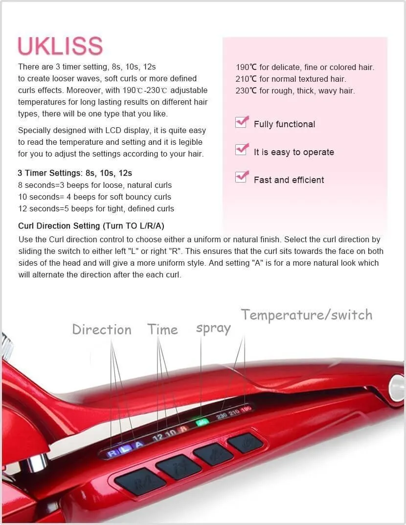 Auto Hair Curler, Steam Spray Styler Ceramic Auto Hair Curler
