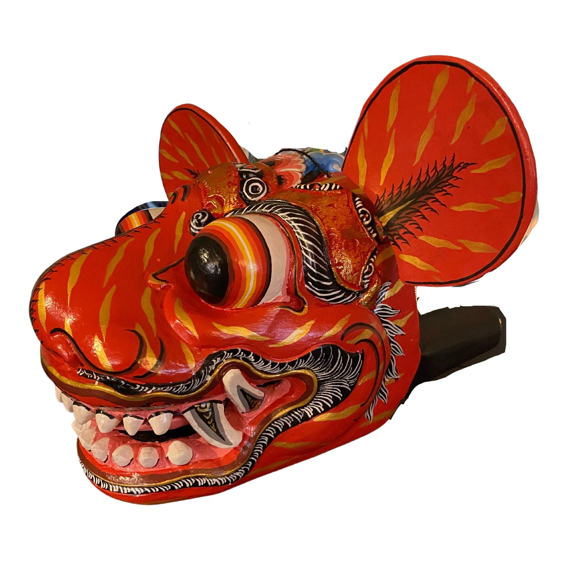 Balinese Barong Tiger Mask Macan Traditional  Dance Mask Guardian Topeng Demon Bali Folk Art Polychrome Hand carved Wood Carving Red