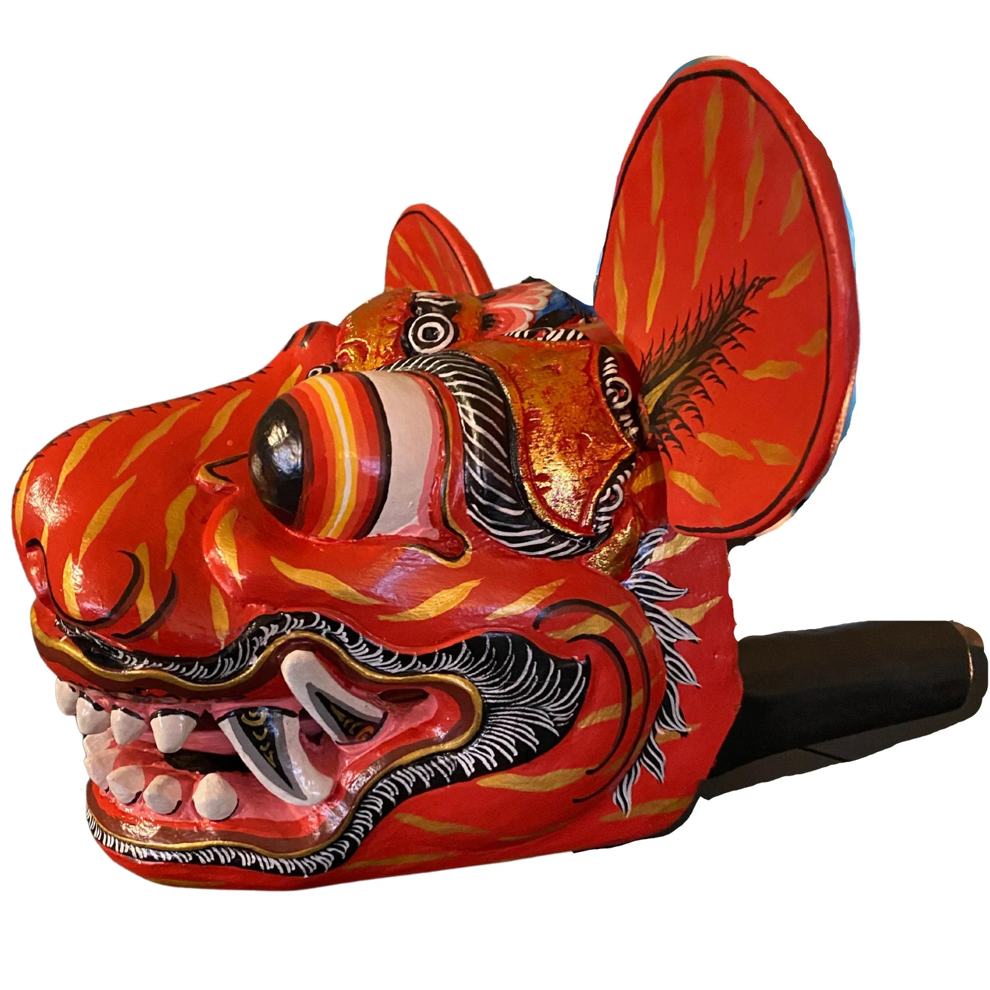 Balinese Barong Tiger Mask Macan Traditional  Dance Mask Guardian Topeng Demon Bali Folk Art Polychrome Hand carved Wood Carving Red