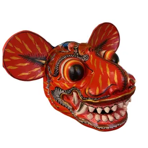 Balinese Barong Tiger Mask Macan Traditional  Dance Mask Guardian Topeng Demon Bali Folk Art Polychrome Hand carved Wood Carving Red