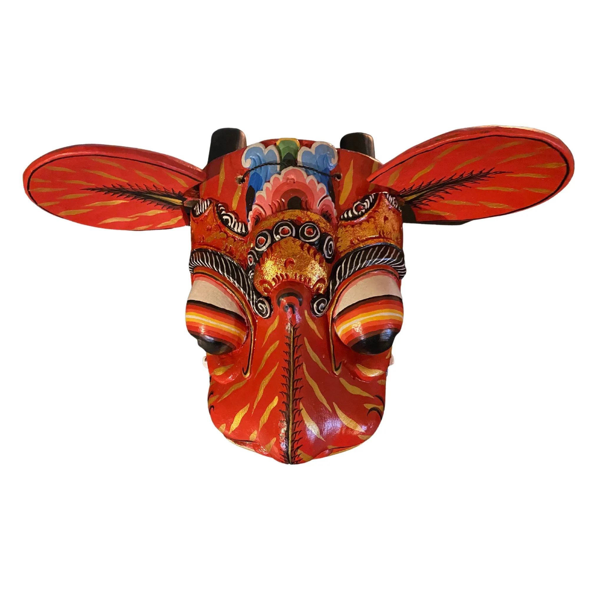 Balinese Barong Tiger Mask Macan Traditional  Dance Mask Guardian Topeng Demon Bali Folk Art Polychrome Hand carved Wood Carving Red