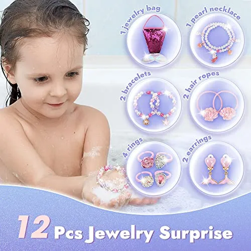 Bath Bombs for Kids with Surprise Inside, 6 PCS Oversized Handmade Mermaid Bath Bombs for Girls & Toddlers Aged 3-12, Jewelry Toys Gift for Birthday, Christmas