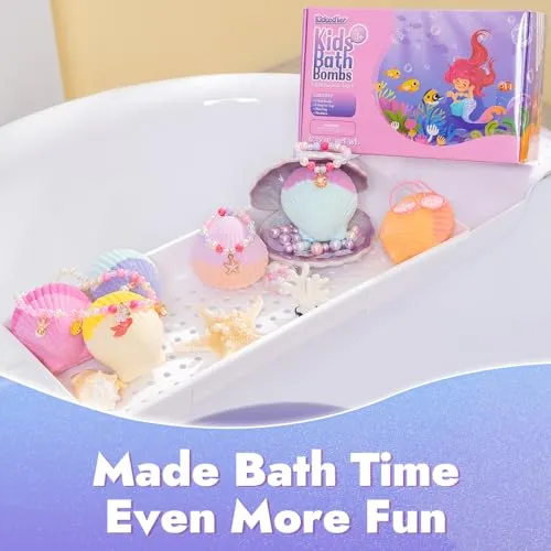 Bath Bombs for Kids with Surprise Inside, 6 PCS Oversized Handmade Mermaid Bath Bombs for Girls & Toddlers Aged 3-12, Jewelry Toys Gift for Birthday, Christmas