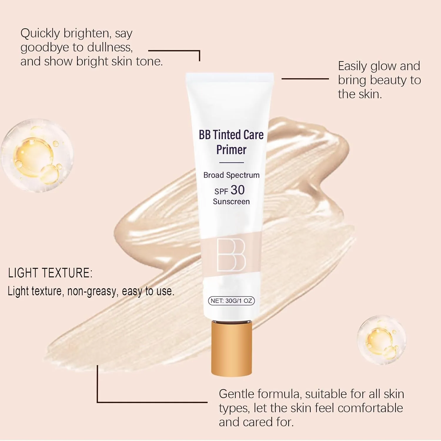 BB Blur Tinted Moisturizer Spf 30, BB Cream Tinted Moisturizer with Broad Spectrum Protection Against UVA and UVB Rays BB Tinted Care Primer Even Skin Tone Beauty Makeup for All Skin Types(2#Natural)