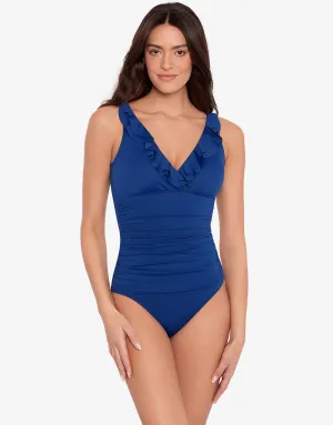 Beach Club Solids Ruffle Swimsuit - Sapphire