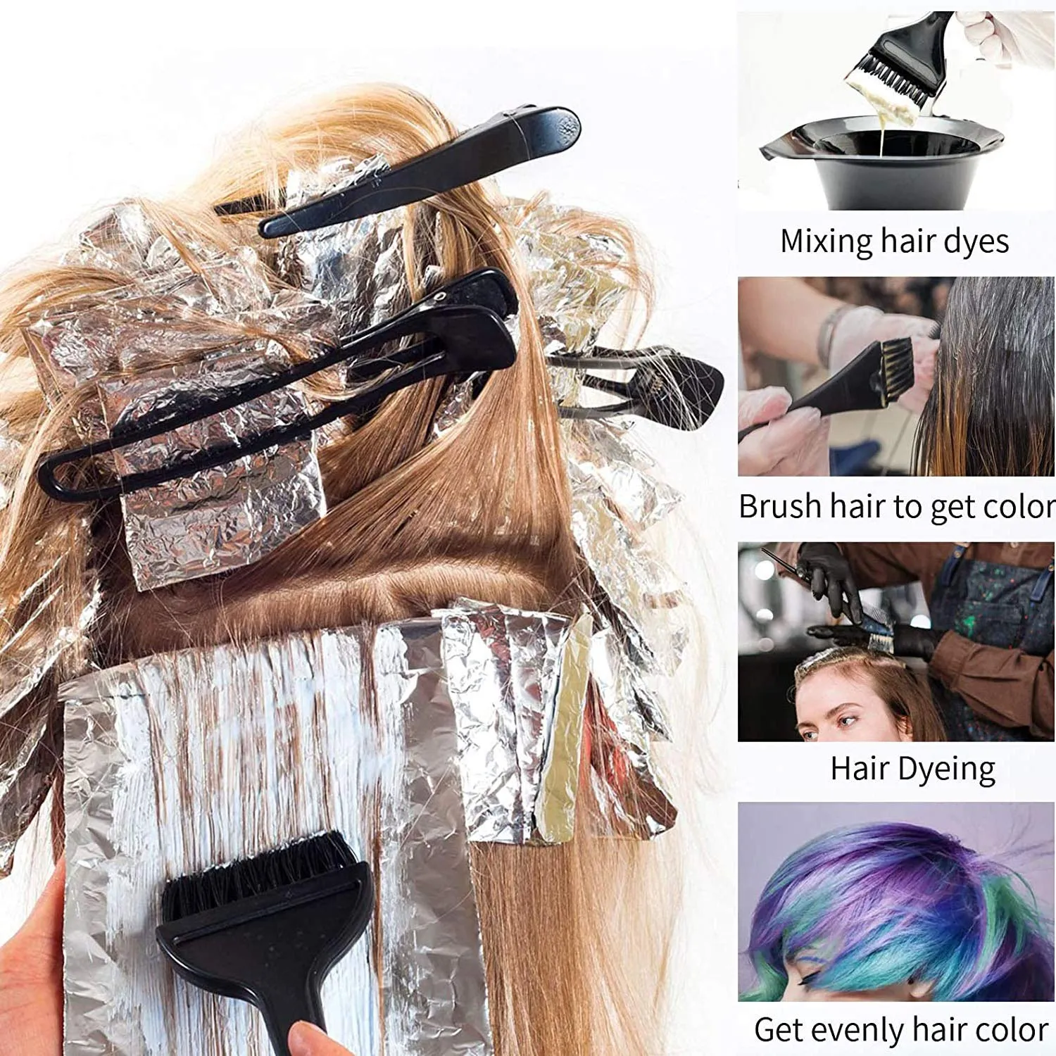 Beayuer 21 Pieces Hair Dye Tools, DIY Salon Hair Coloring Bleaching Tools Set including Hair Tinting Bowl, Dye Brush, Ear Cover, Hair Highlighting Cape, Shawl, Gloves, Hair Clip Kits (21 Pcs, Black) 21 Count (Pack of 1)