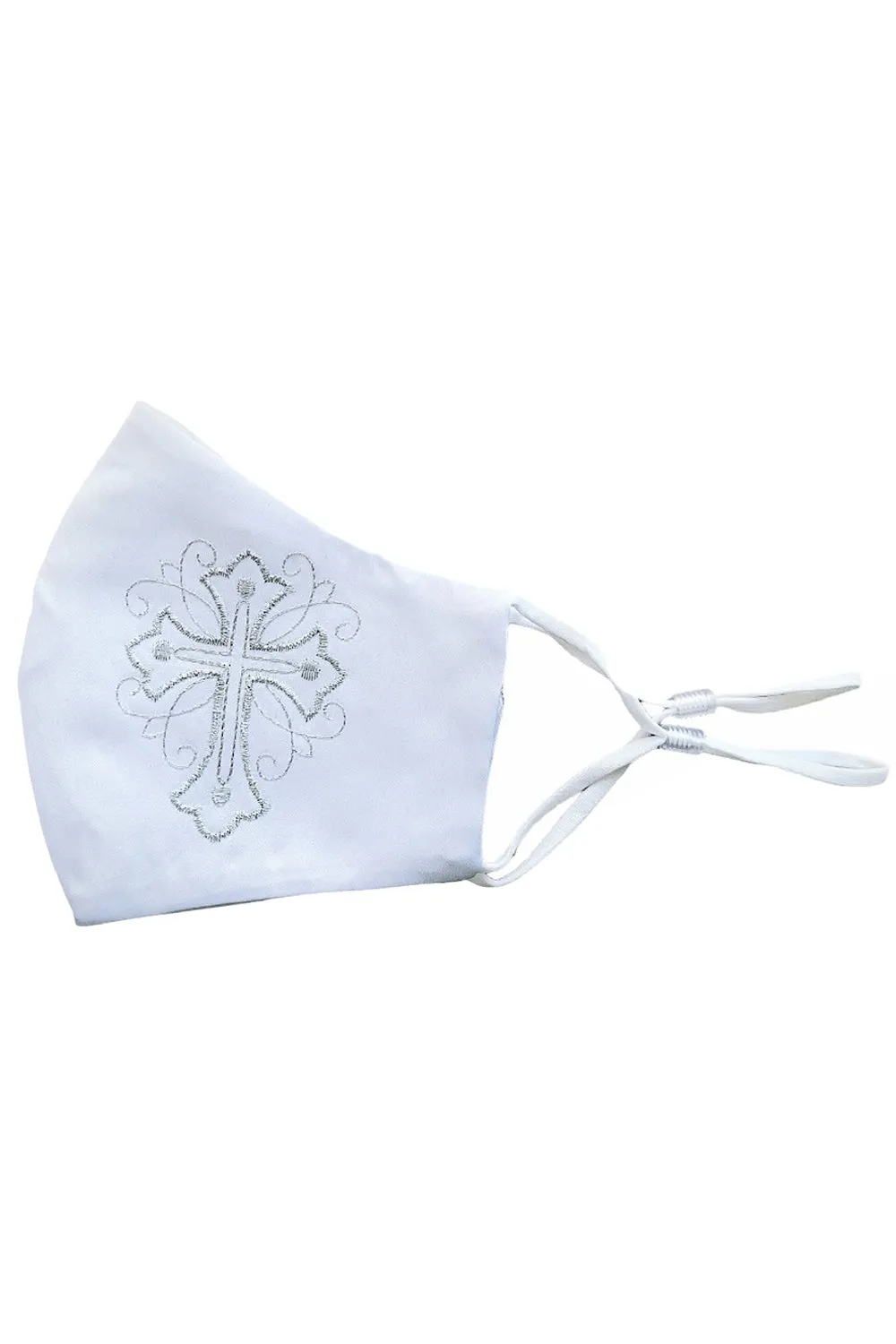 Big Girls White Cross Embroidery Satin Mask