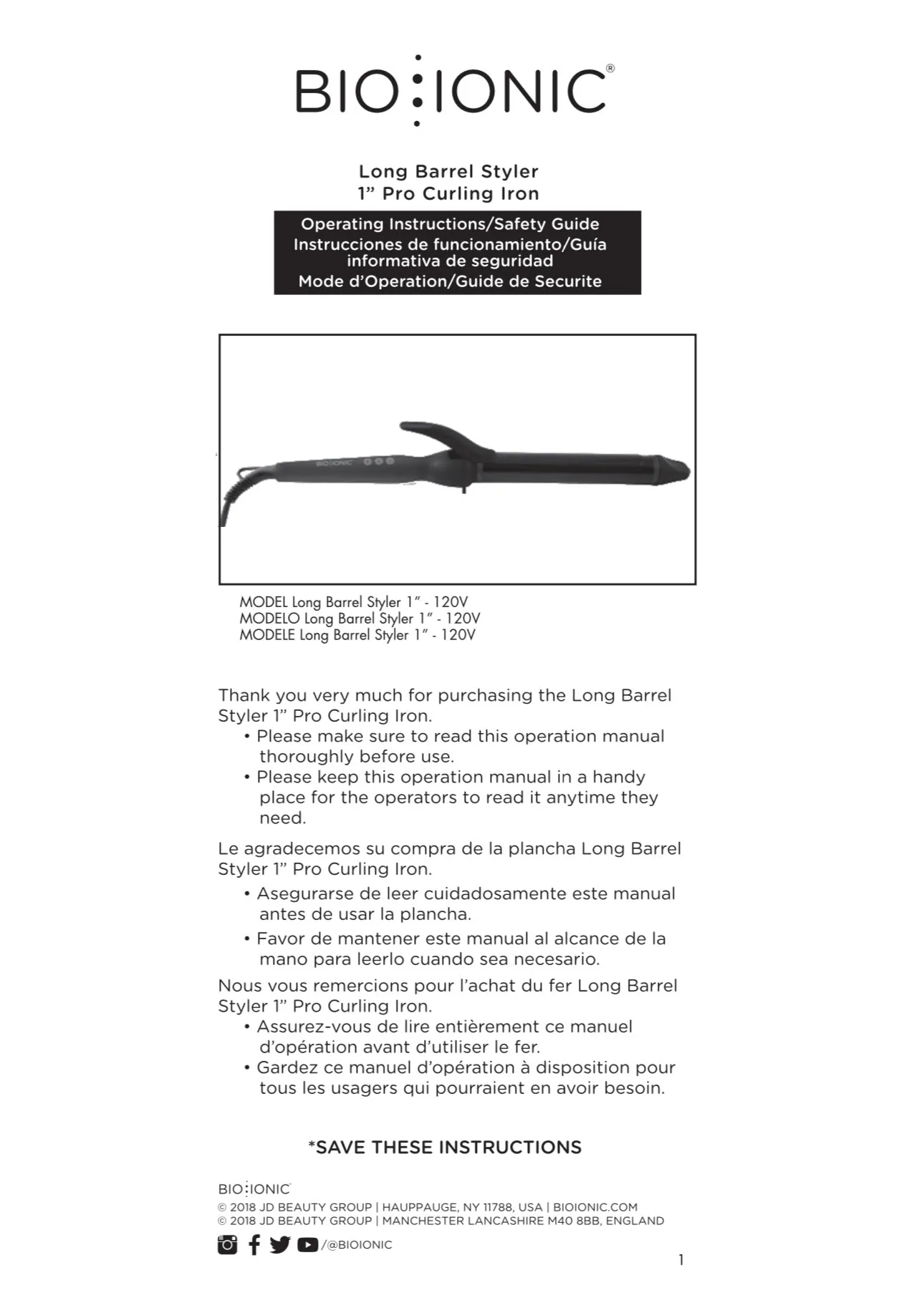 Bio Ionic Long Barrel 1" Curling Iron
