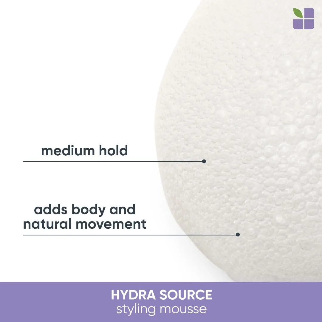 Biolage Hydra Source Styling Mousse | Provides Body & Natural Movement | Medium Hold | For Dry Hair | Paraben-Free | Vegan | 8.5 Fl. Oz