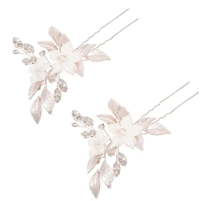 Blush Pink Bridal Hair Pins with Crystals, 7454