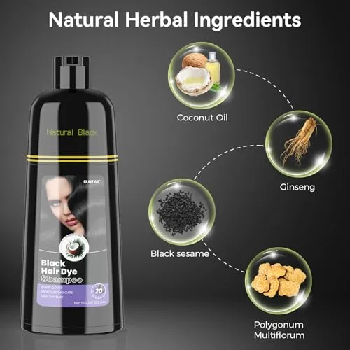 BOJICA DUNTAIL Black Hair Color Shampoo 3 in 1 for Men and Women - Natural Dye for Gray Hair Coverage with Herbal Ingredients