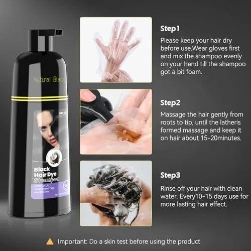 BOJICA DUNTAIL Black Hair Color Shampoo 3 in 1 for Men and Women - Natural Dye for Gray Hair Coverage with Herbal Ingredients