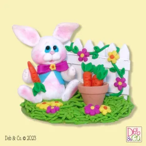 Bunny Rabbit with Picket Fence HANDMADE POLYMER CLAY Easter Decor Figurine