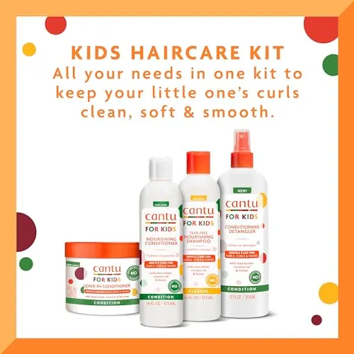 Cantu Care for Kids Haircare Regimen Set with Large Size Shampoo   Conditioner   Detangler   Leave-In Conditioner (Pack of 4)