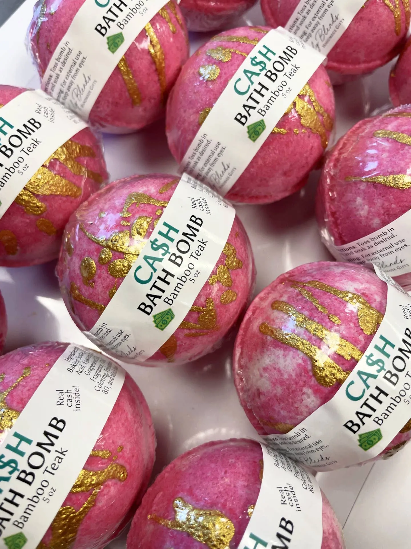 Cash Money Bath Bombs: Bamboo Teak (Pink)