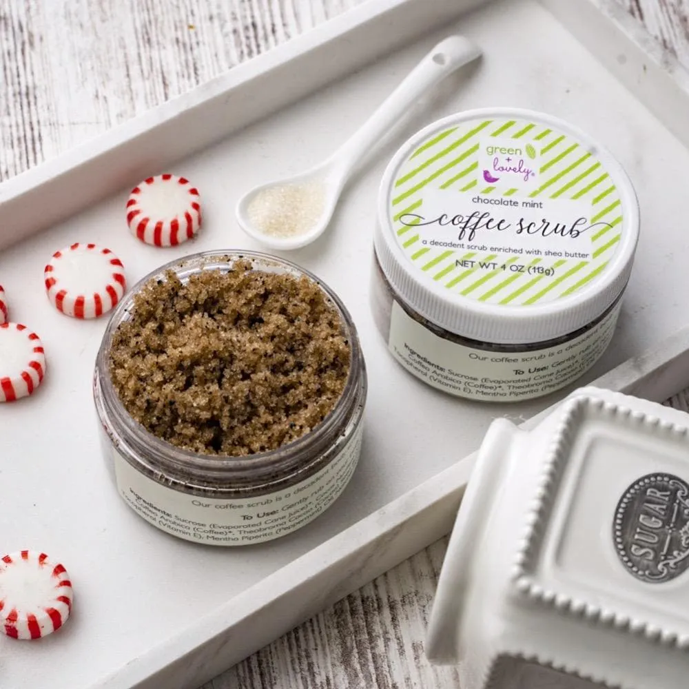 Chocolate Mint Coffee Scrub, Organic Cane Sugar - Stocking Stuffer
