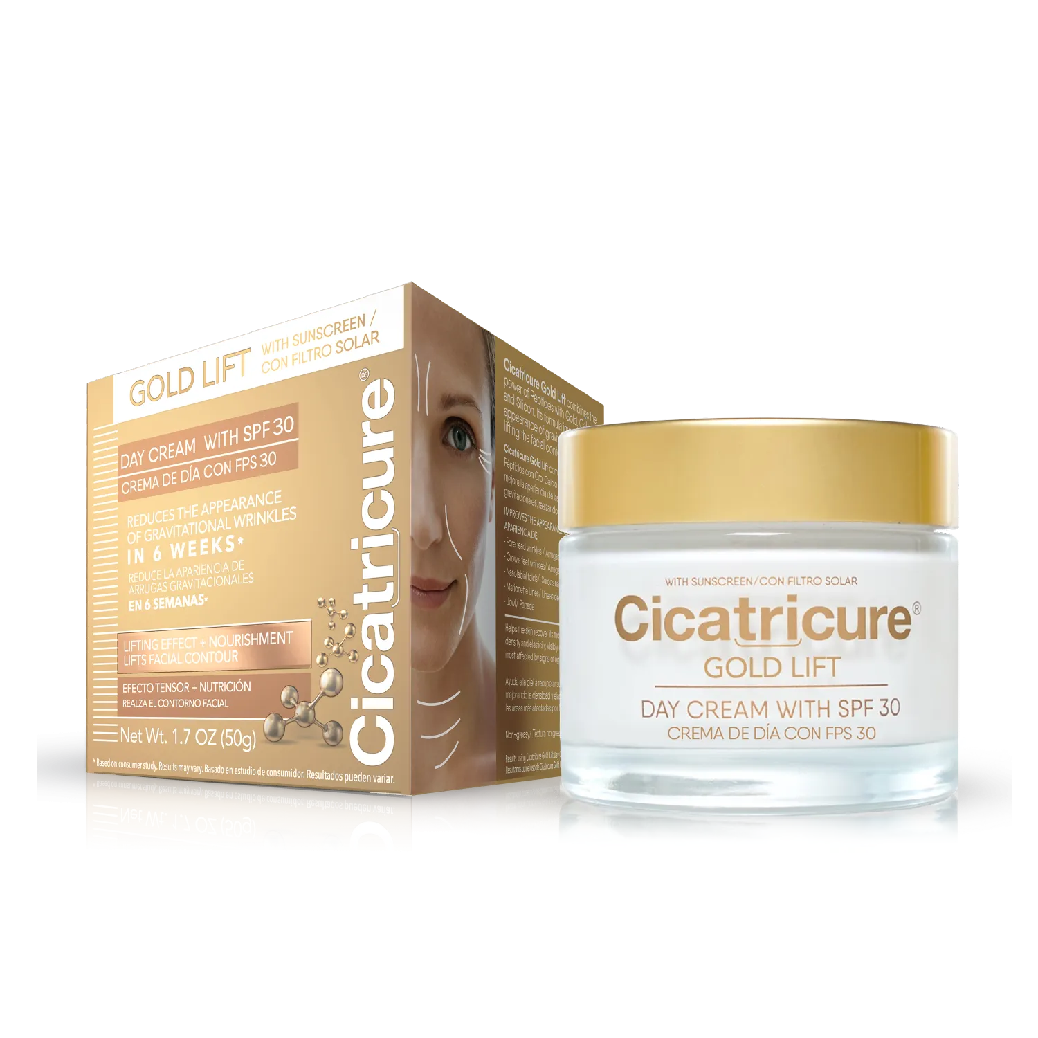 Cicatricure Gold Lift for Gravitational Wrinkles Facial Day Cream with SPF 30 - 1.7 Oz (50 g) - Case of 12
