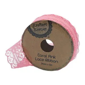 Coral Pink Lace Ribbon - 2.8cm x 500cm