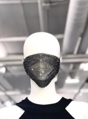 Crystal Rhinestone Face Mask - Black