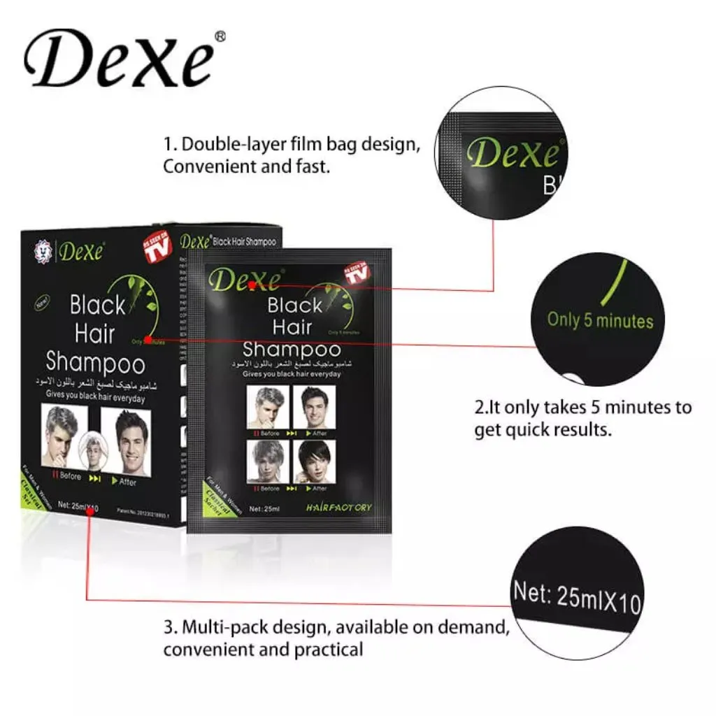 Dexe Black Color Hair Shampoo 25ml x 10 Sachets