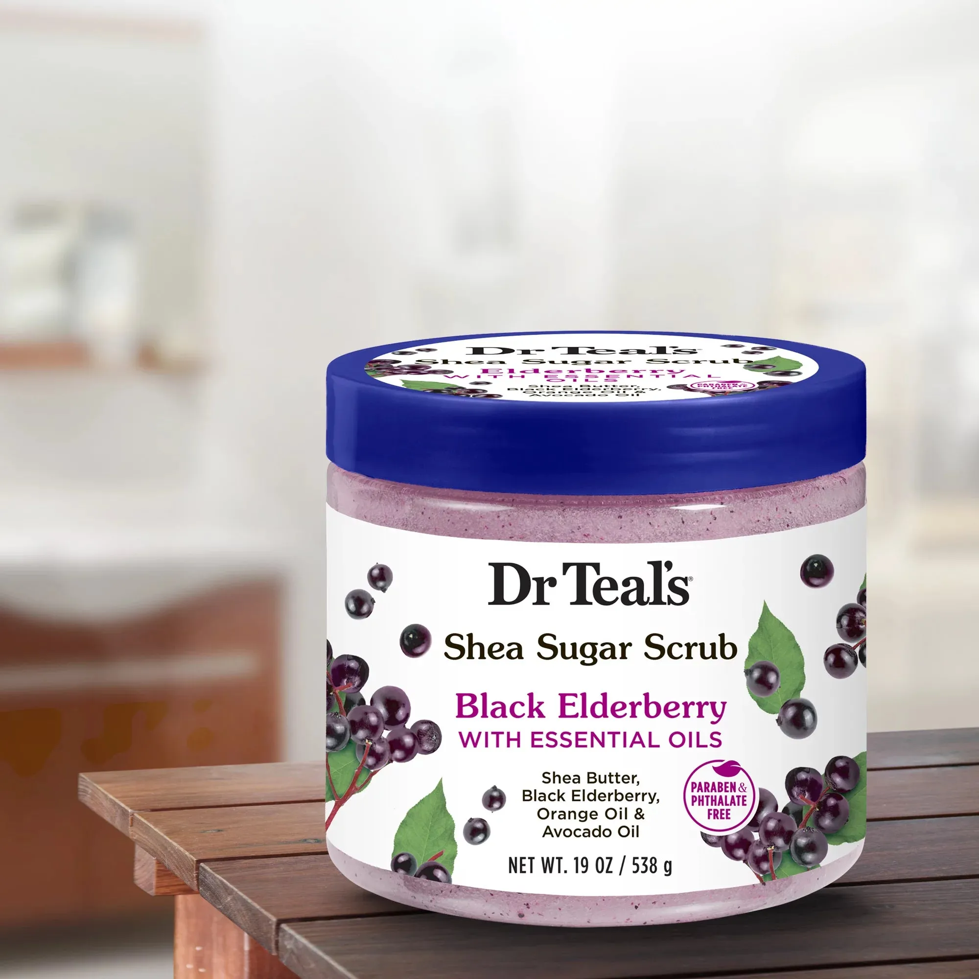 DR TEALS shea suger scrub black elderberry with essential oils مقشر الجسم بالتوت الاسود والشيا من دكتر تيلز
