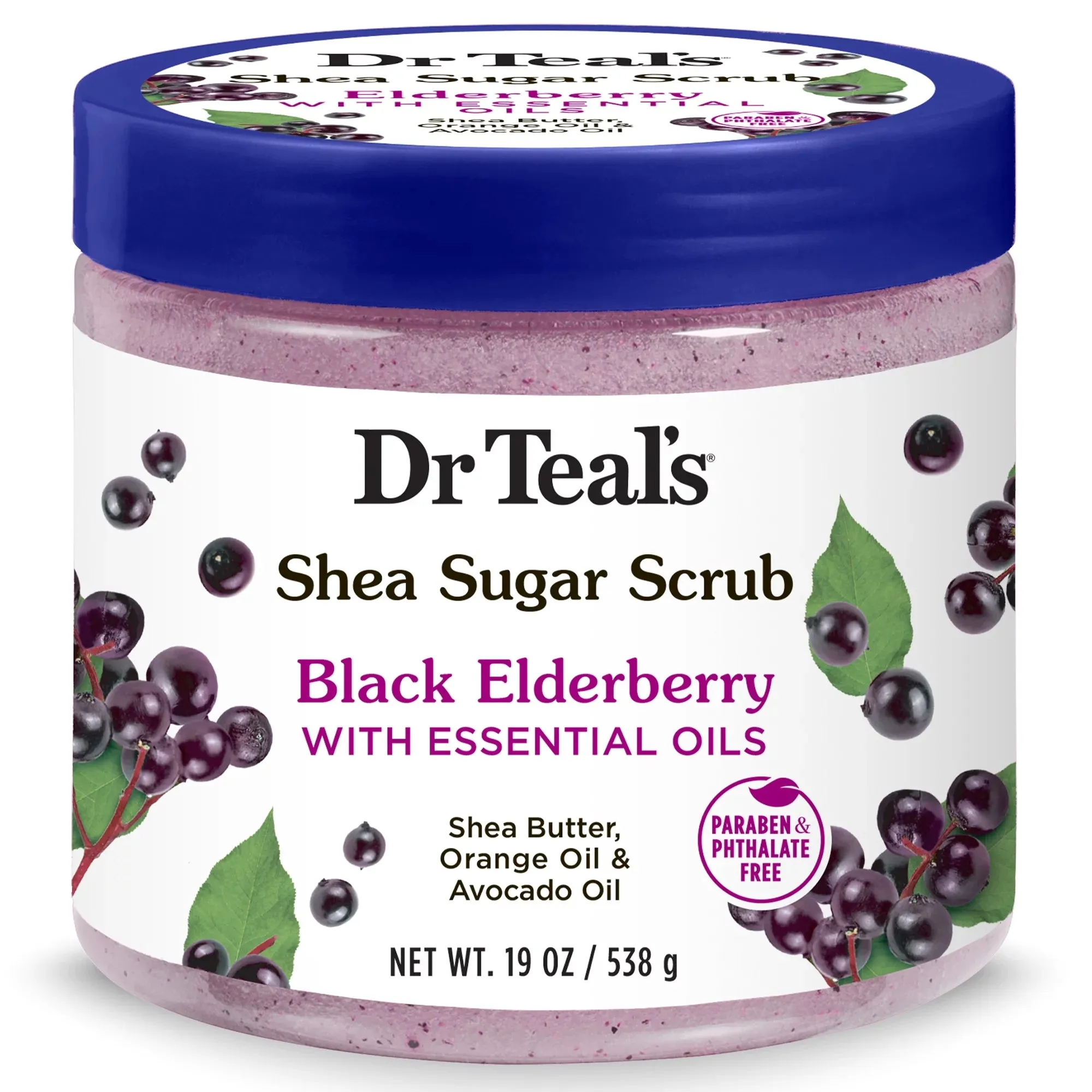DR TEALS shea suger scrub black elderberry with essential oils مقشر الجسم بالتوت الاسود والشيا من دكتر تيلز