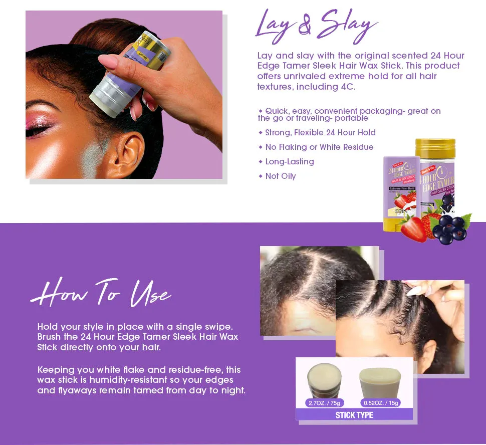 EBIN 24 Hour Edge Tamer Sleek Hair Wax Stick - Original (2.7oz)