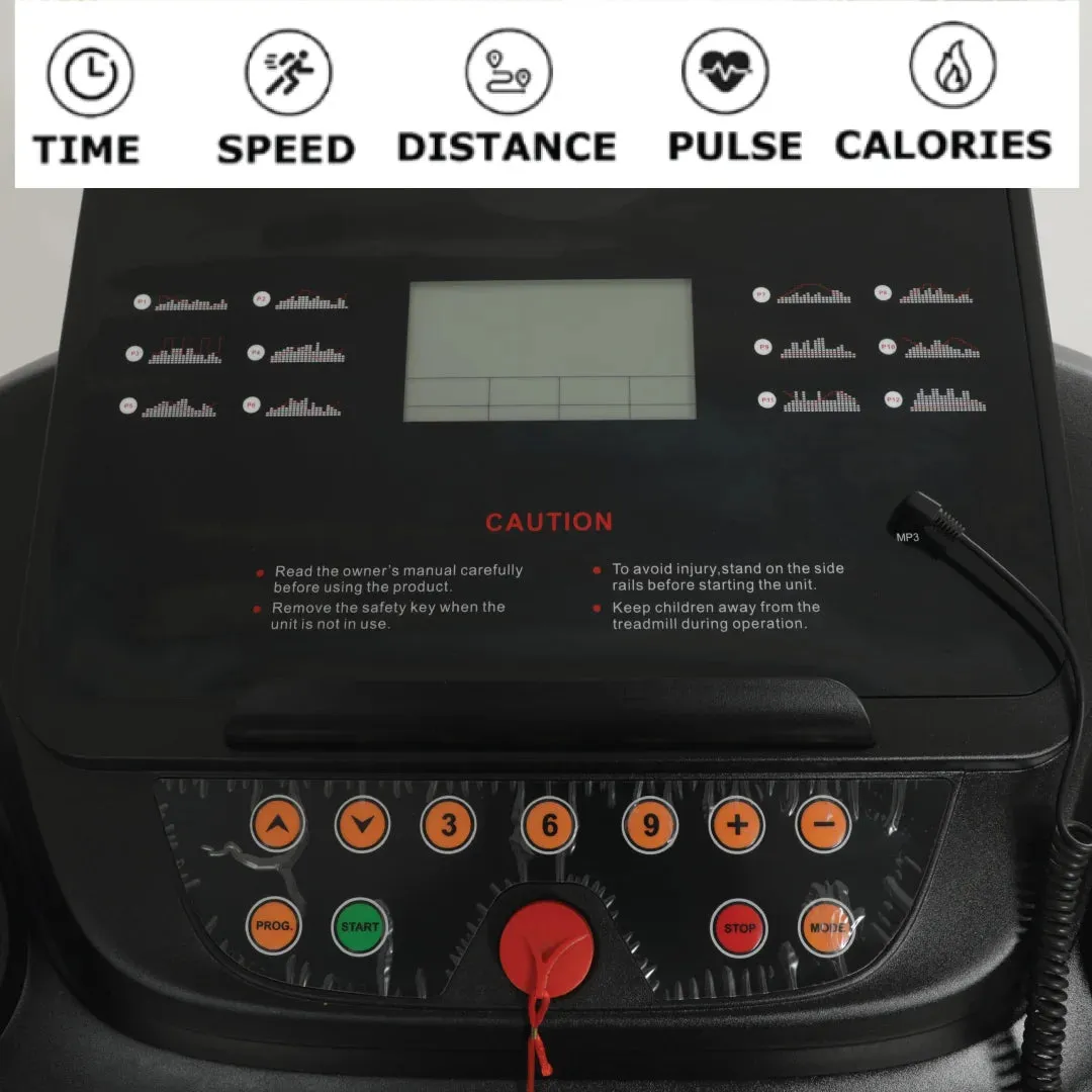 Electric Treadmill with Slimming Belt Motorized Fitness Treadmill for Weight Loss | Running Area : 50" X 17.5" | Max User Weight 150 KG | 3HP Peak Foldable JSB HF39
