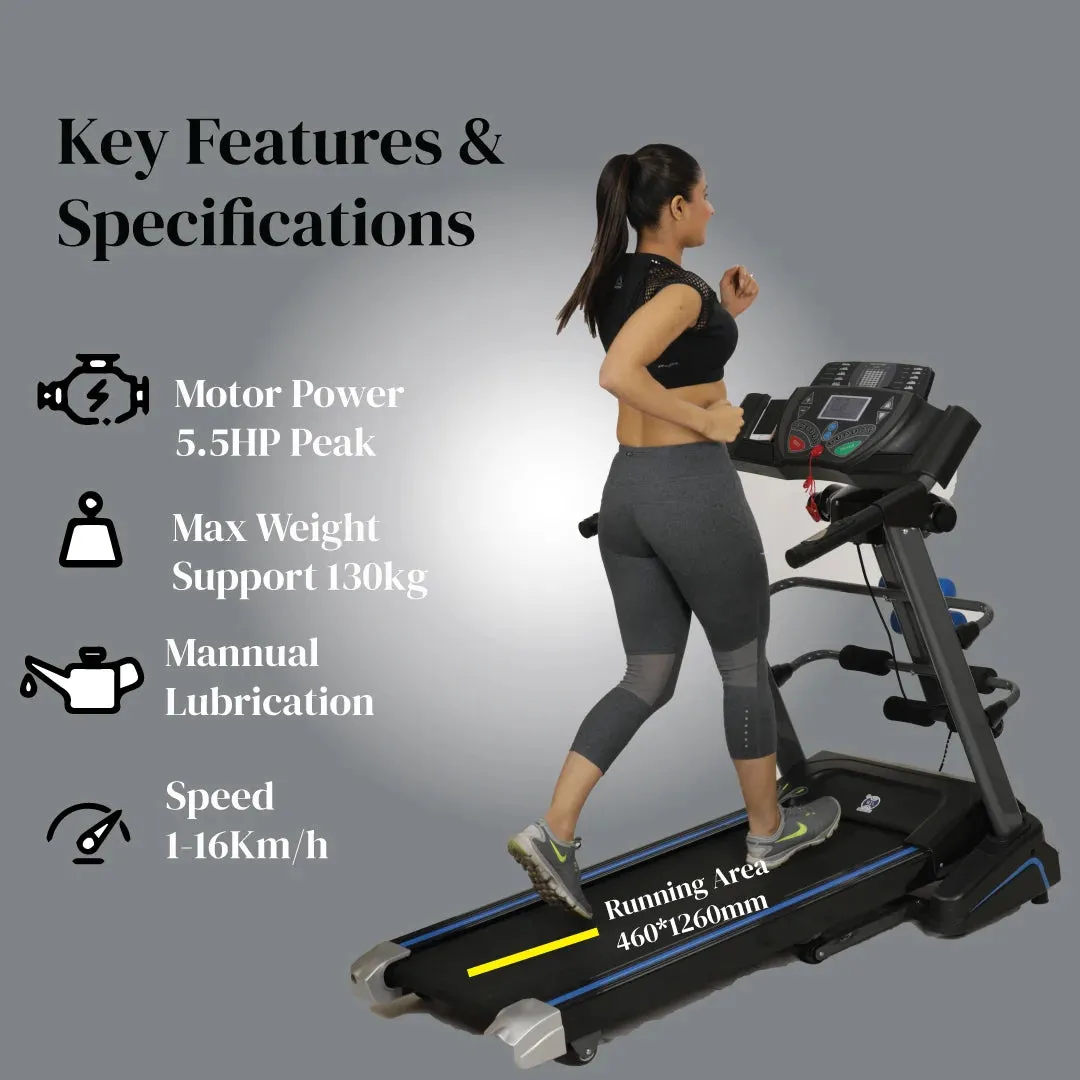 Electric Treadmill with Slimming Belt Motorized Fitness Treadmill for Weight Loss | Running Area : 50" X 17.5" | Max User Weight 150 KG | 3HP Peak Foldable JSB HF39