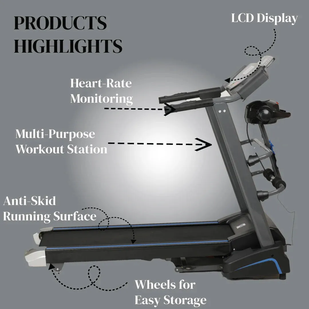 Electric Treadmill with Slimming Belt Motorized Fitness Treadmill for Weight Loss | Running Area : 50" X 17.5" | Max User Weight 150 KG | 3HP Peak Foldable JSB HF39