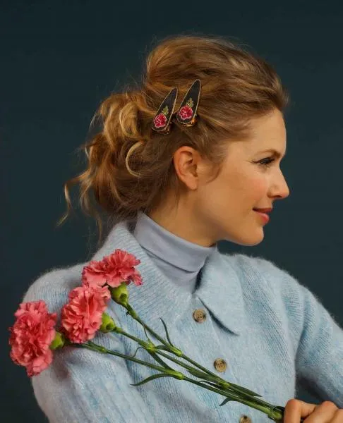 Embroidered Hair Clips - Painted Peony