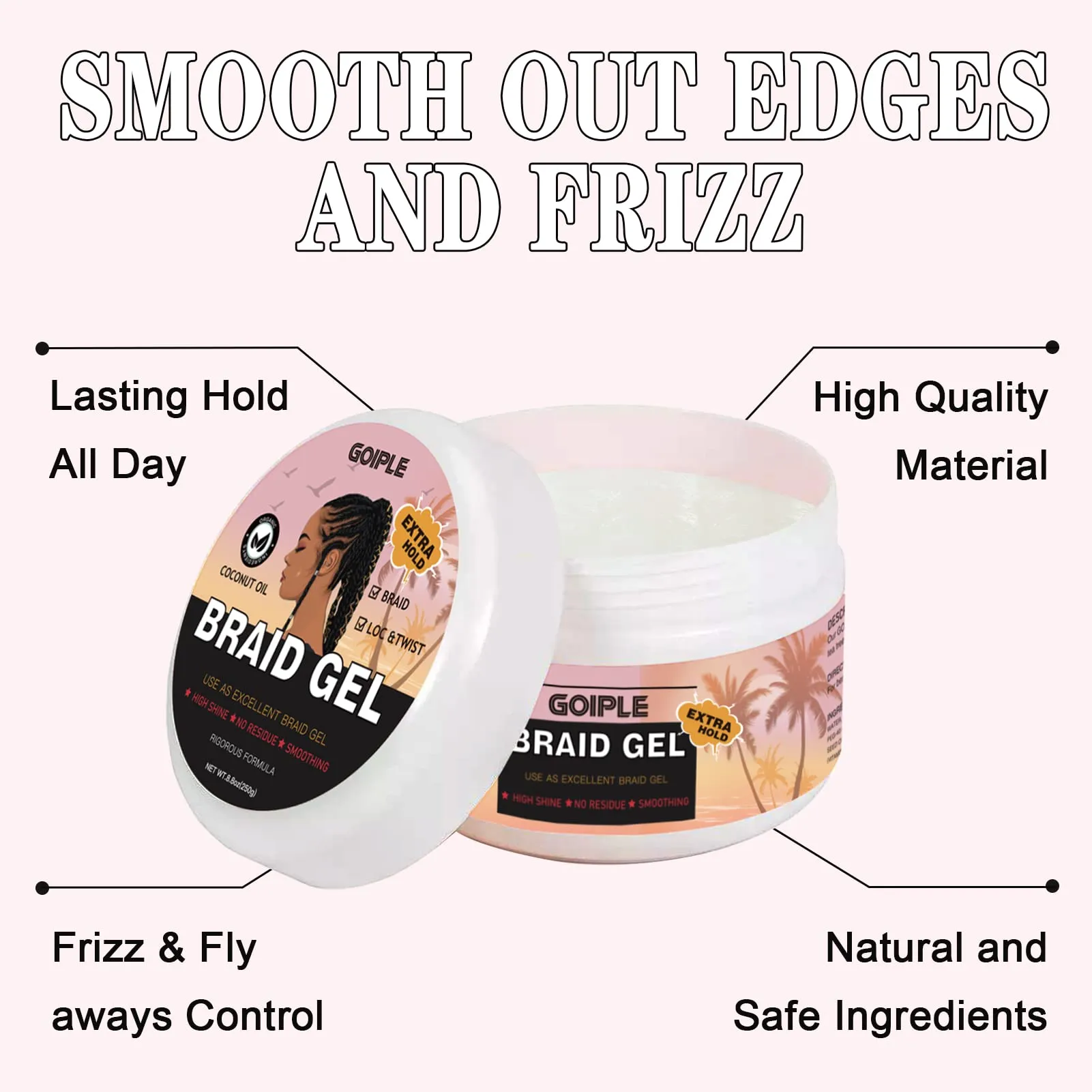 Extra Hold Braid Gel Braid Mousse Tames Frizz Smoothing Gel Good for Twist, Locs, Braids, Cornrows Edge Control, Extra Hold Braiding Gel & Rosemary Hair Growth Oil(Hair Combs Hair Bonnet Hair Clips)