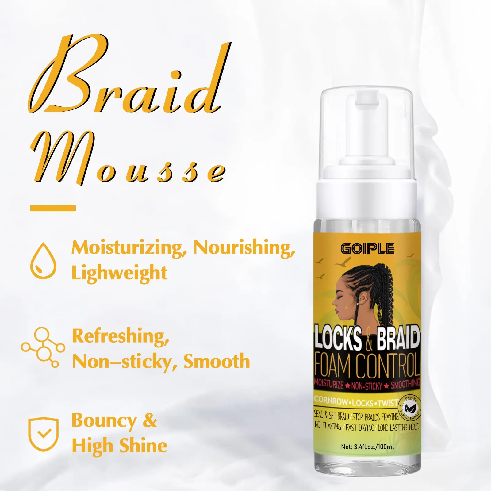 Extra Hold Braid Gel Braid Mousse Tames Frizz Smoothing Gel Good for Twist, Locs, Braids, Cornrows Edge Control, Extra Hold Braiding Gel & Rosemary Hair Growth Oil(Hair Combs Hair Bonnet Hair Clips)