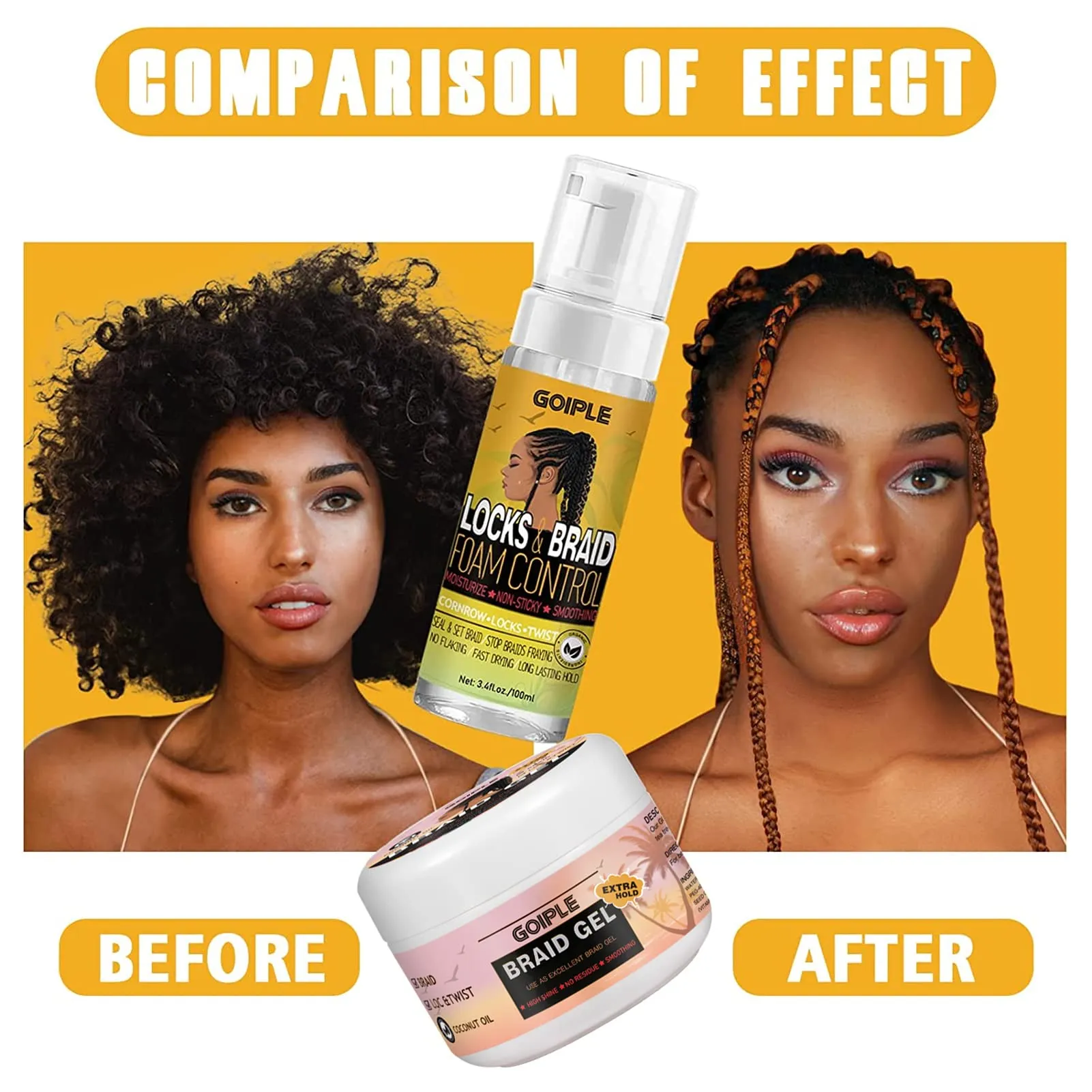Extra Hold Braid Gel Braid Mousse Tames Frizz Smoothing Gel Good for Twist, Locs, Braids, Cornrows Edge Control, Extra Hold Braiding Gel & Rosemary Hair Growth Oil(Hair Combs Hair Bonnet Hair Clips)