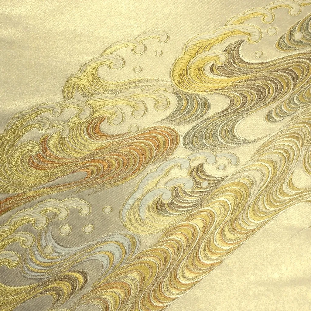 Fukuro Obi Vintage(1950-1980) Gold Curling Wave Silk BB185V1