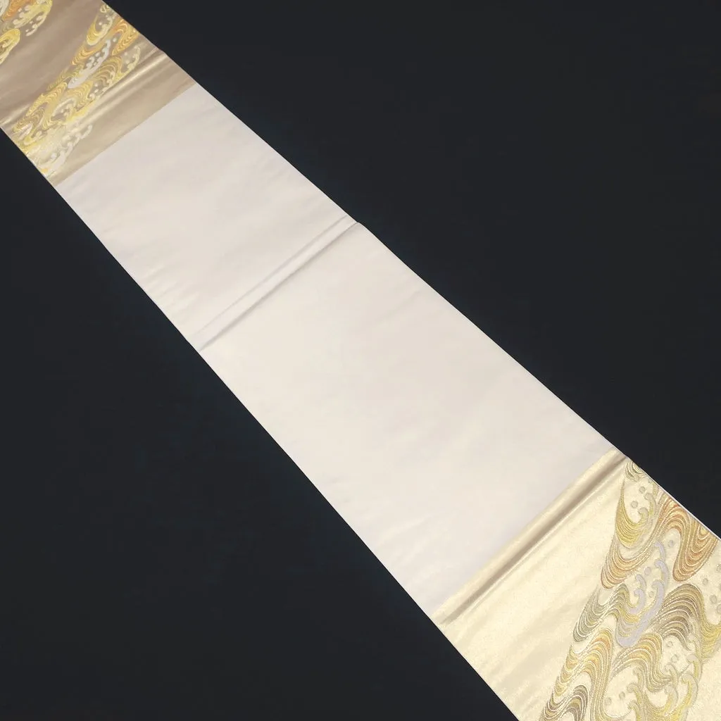 Fukuro Obi Vintage(1950-1980) Gold Curling Wave Silk BB185V1